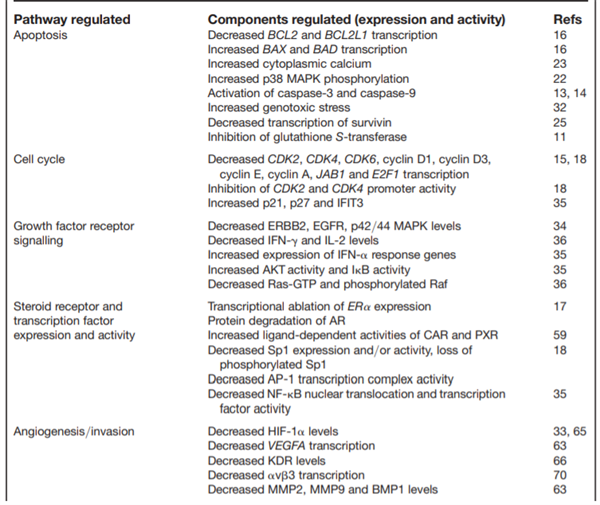 Tóm tắt cơ chế tác dụng của artemisinin lên tế bào ung thư